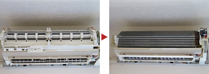 シャープお掃除機能付きエアコンのクリーニング例