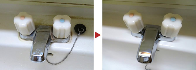 洗面化粧台水栓のクリーニング例