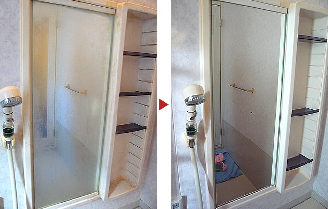 浴室鏡のクリーニング例　（越谷市千間台西）