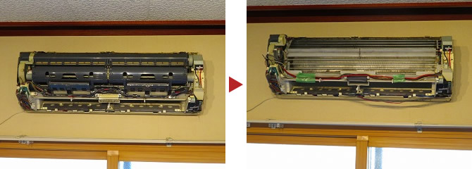 シャープ製お掃除機能付きエアコンクリーニング例