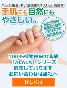 100%植物由来の洗剤「ALALA」シリーズ、販売しております。