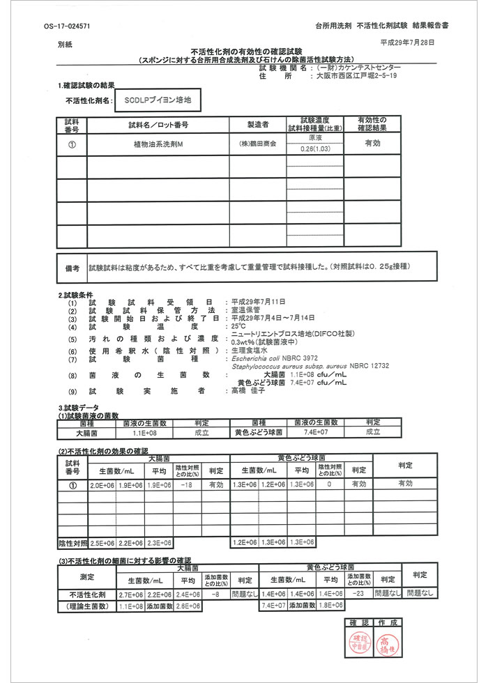 除菌試験結果