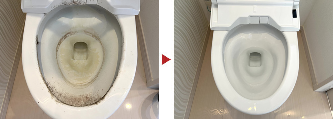 トイレ便器 クリーニング例、施工前後写真