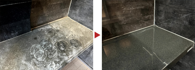 浴室クリーニング　ユニットバスドア周り　クリーニング例、施工前後写真