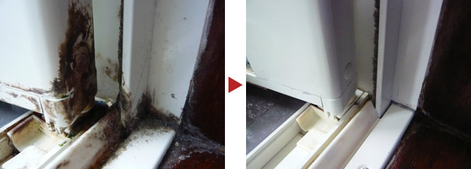 ユニットバスドア周り　水垢・湯垢・皮脂の汚れクリーニング例