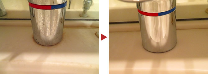 洗面化粧台水栓　クリーニング例